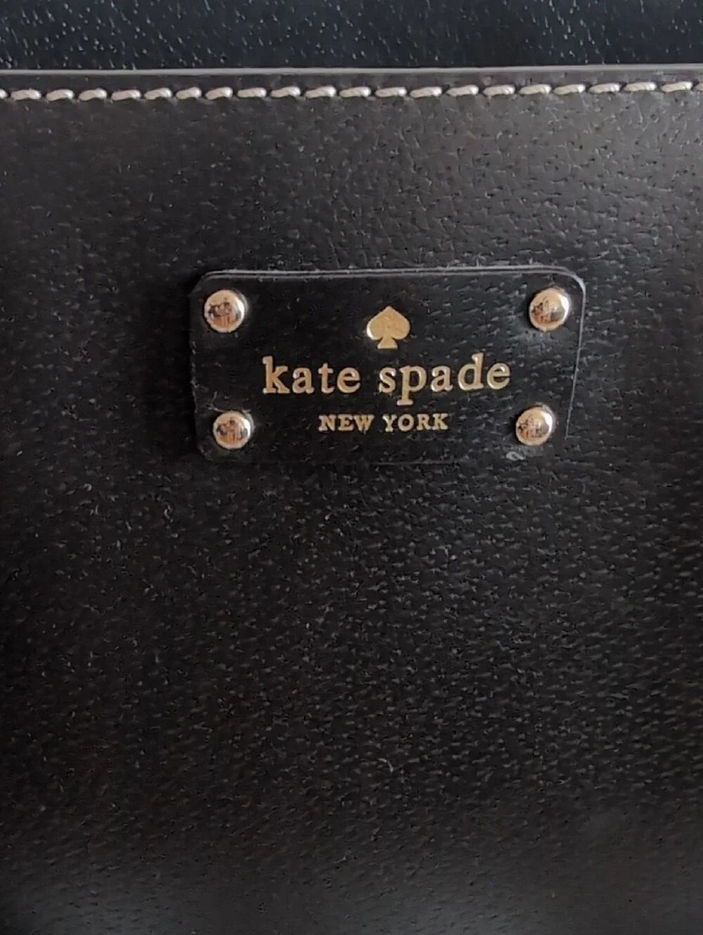 kate spade Black Leather Tote with Gold-Tone Plaque